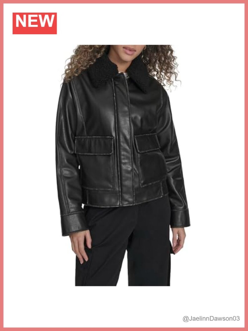 Faux Leather Aviator Jacket With Removable Sherpa Collar Relaxed Fit